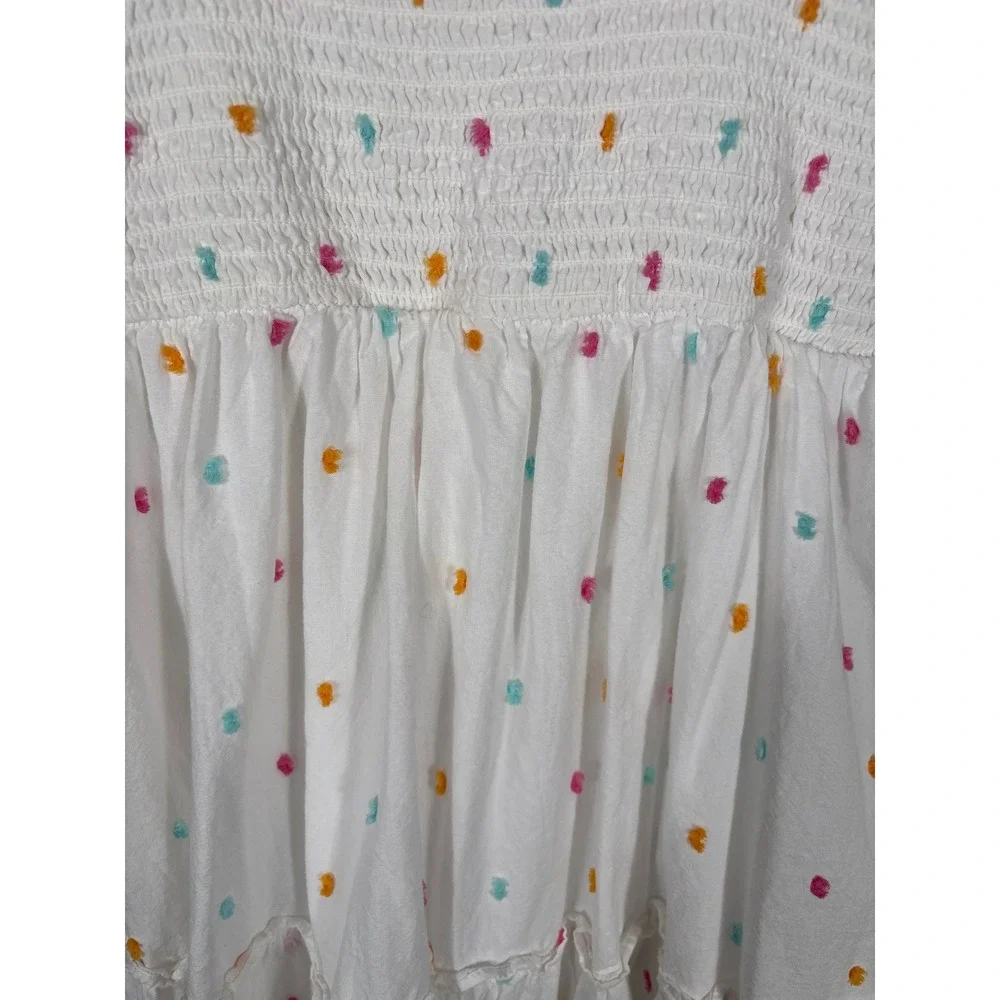 Crown & Ivy Women Size Small White Clip Dot Smocked Tiered Sleeveless Midi Dress